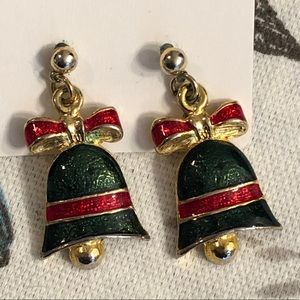 Vintage Pierced Earrings Christmas Bells Gold Tone